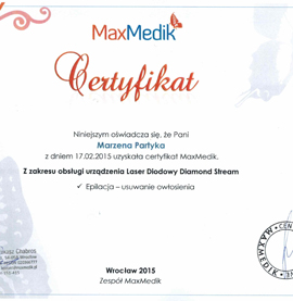 Certyfikat dla Marzena Partyka